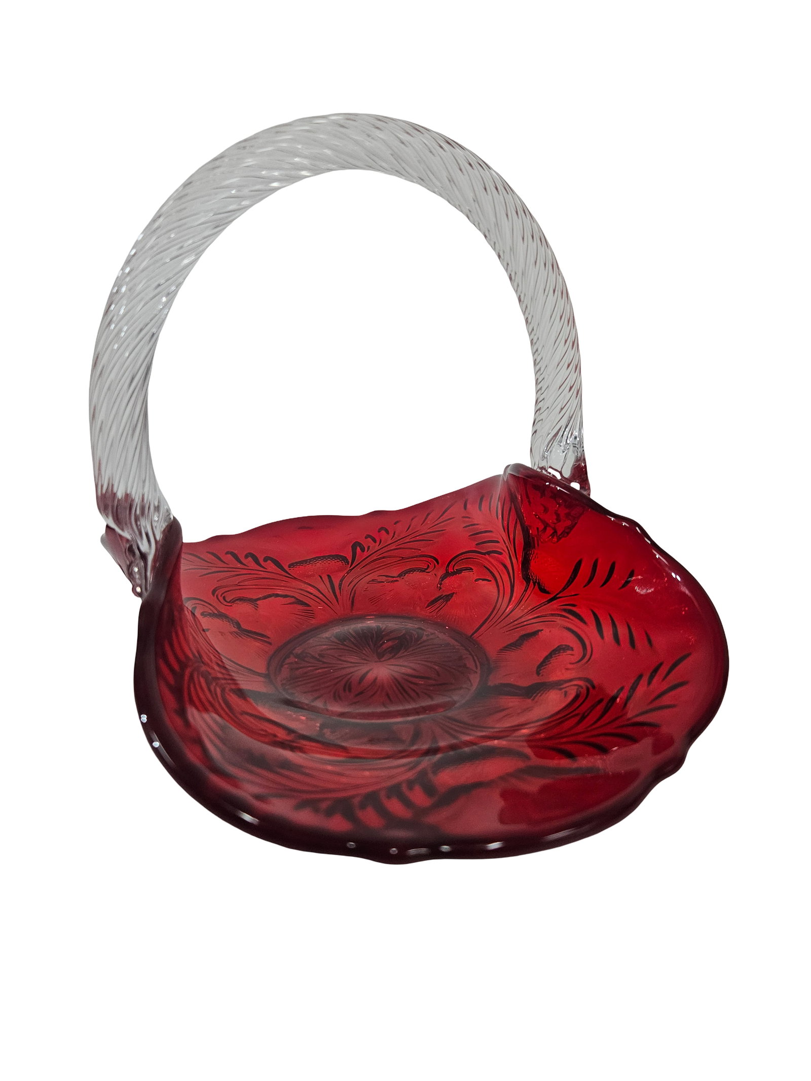 Ruby Red Glass Cake Stand and Basket - 4