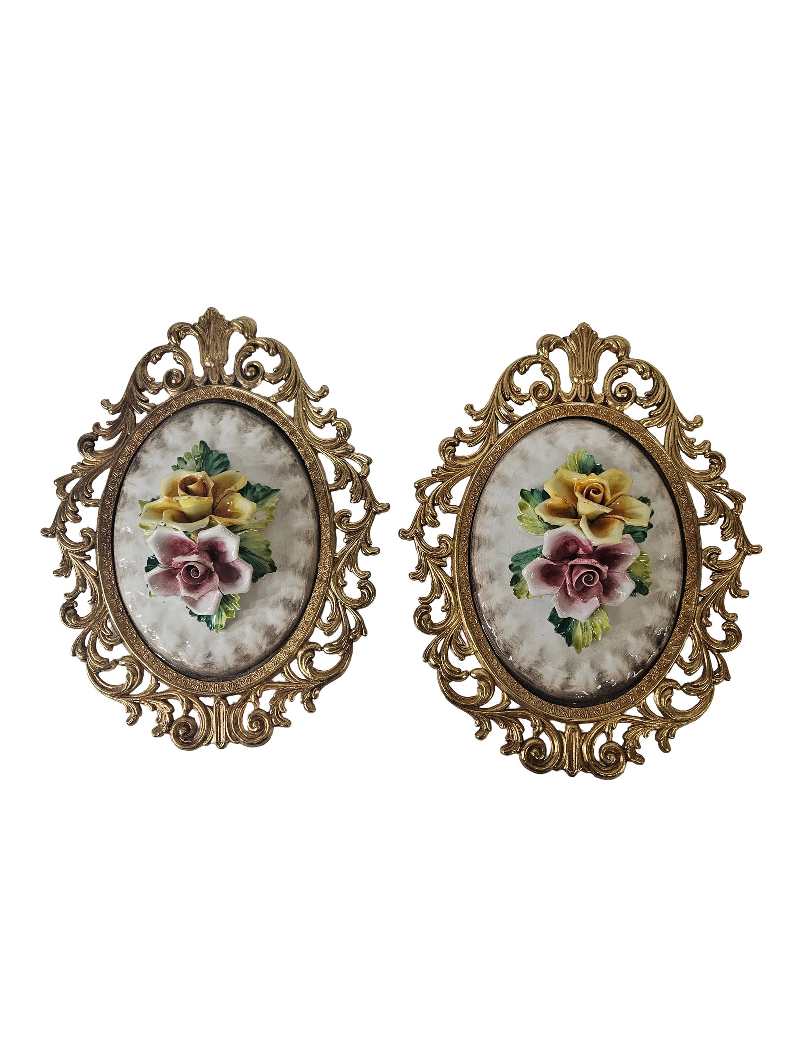 Pair of Ornate Floral Porcelain Plaques (1 of 6)