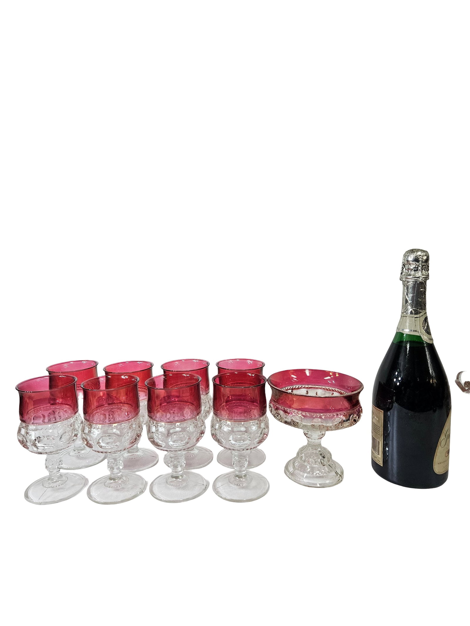 Ruby Stained Pressed Glass Stemware Set - 2