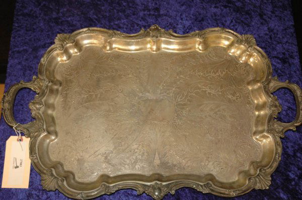 Silver Plate Antique Tray table: Silver Plate Antique Tray table 29" x 17 1/2"