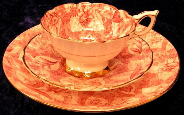 Porcelain Bone China Royal Stafford England Set: Three Piece Set. Royal Stafford "Tapestry". Bone China England. China Tea Cup Set