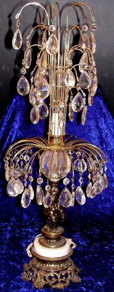 Vintage French Glass Crystal Lamp & Bronze Cherubs