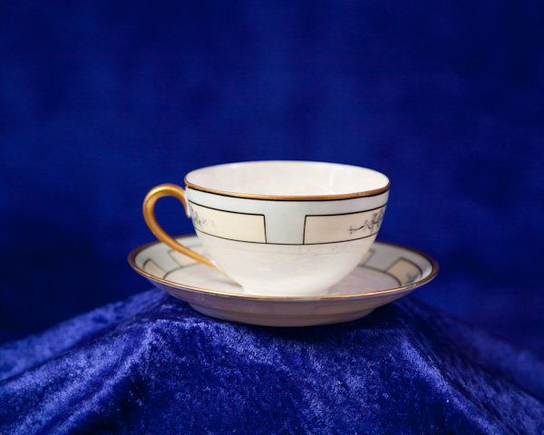 Mutual Art Studio Mother of Pearl Tea Cup German: Mutual Art Studio hand painted mother of pearl tea cup and saucer made in Germany
