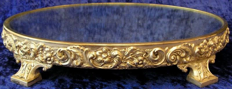 Vintage Dresser Mirror Tray Footed: Vintage Dresser Mirror Tray with Engraved Edges, Footed