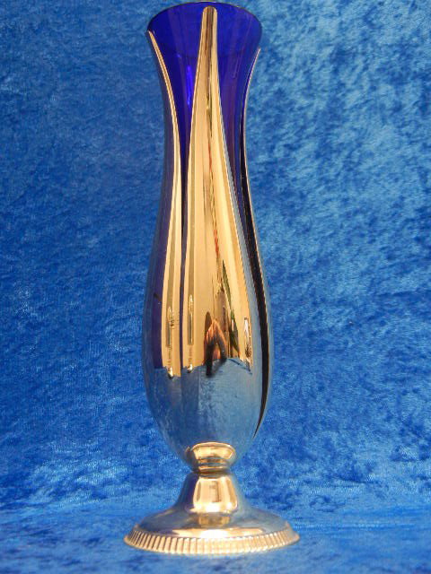 Beautiful Blue Silver Glass Vase: Beautiful Blue Glass with Silver overlay Vase