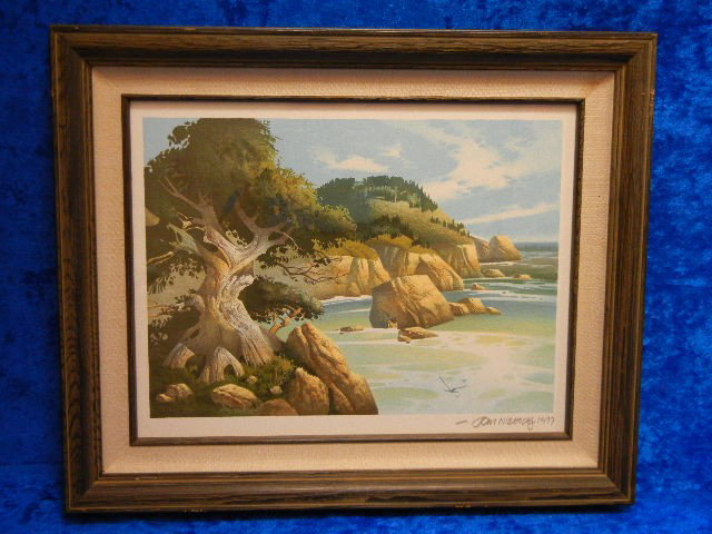 Thomas Nicholas Monterey Beach Lithograph: Thomas Nicholas Monterey Beach Signed Lithograph and Framed with Certificate of Authenticity by the Franklin Mint
