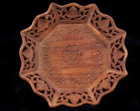 Vintage Intricately Carved Indian Wood tray: Vintage carved Indian wood tray