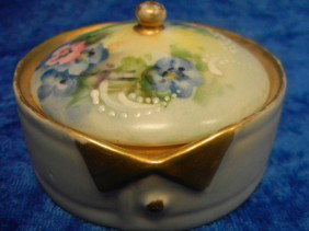 Bavarian Porcelain Powder Dish with Lid: Bavarian Marked Porcelain Powder Dish with Lid and Gold Rim