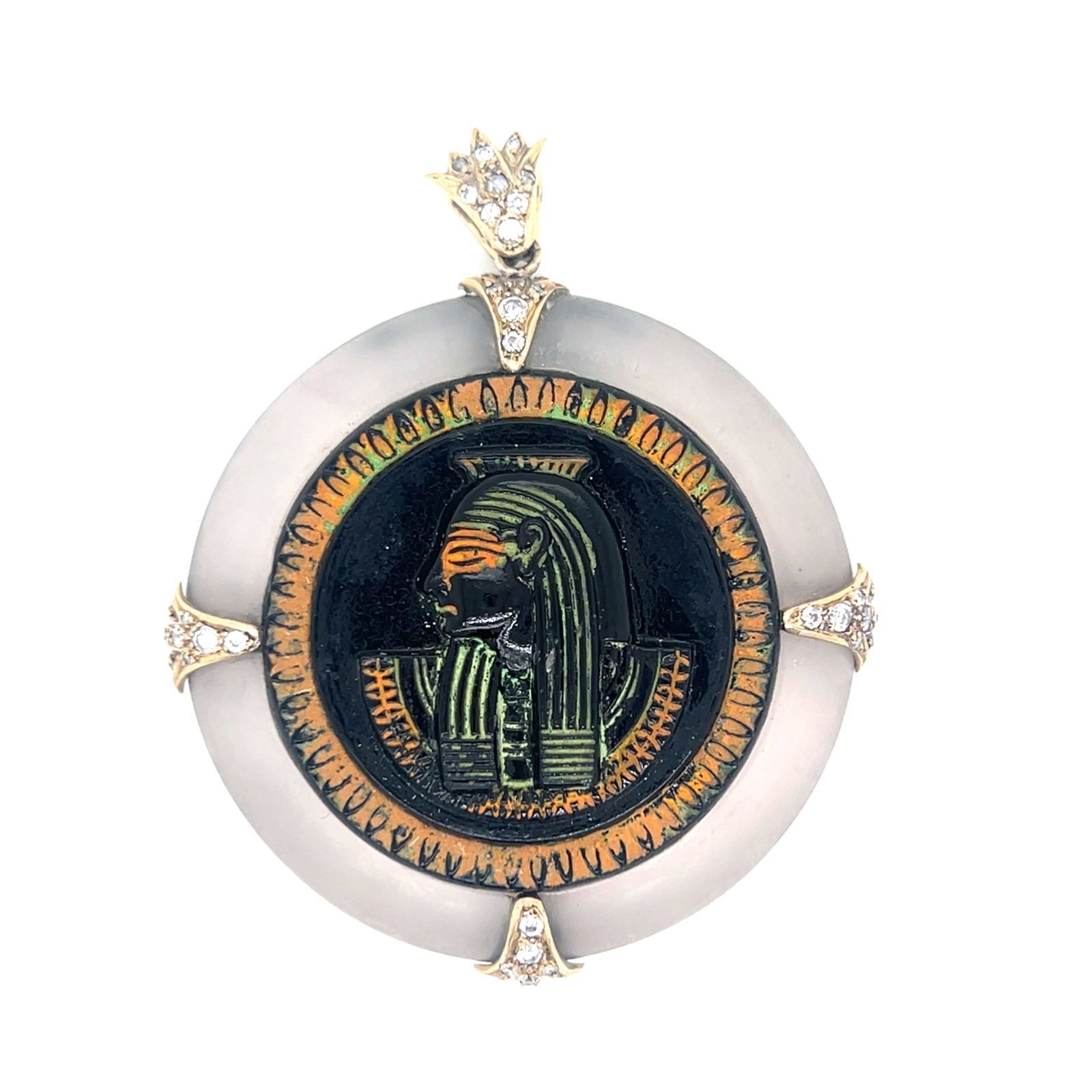 Crystal Rock Egyptian Cameo Pendant 18k Dia: Crystal Rock Egyptian Cameo Pendant 18k Yellow Gold Weight 34.88gr Diamond Approx 0.4ct