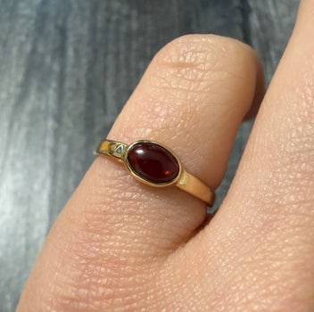 Small Cabochon Garnet and 14K Gold Band (1 of 1)