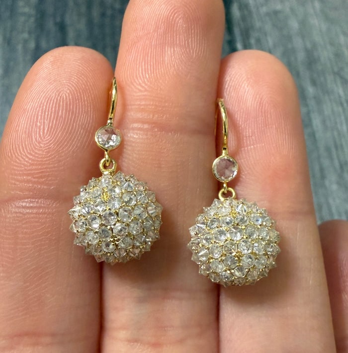 Spiky Upside Down Diamond Half Sphere Dangle Earrings (1 of 1)
