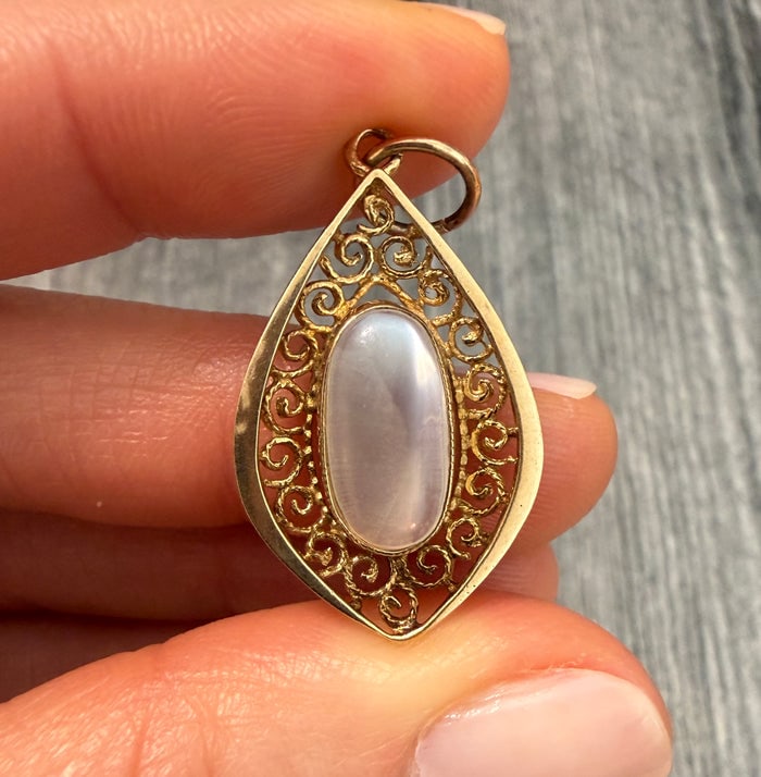 Vintage Moonstone Filigree Charm in 9K Gold (S) (1 of 1)
