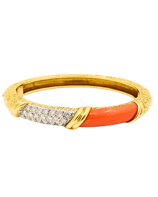 Vintage Van Cleef & Arpels Bracelet: 18K Gold Coral Diamond Bangle
