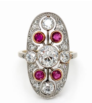 Victorian 18K Yellow Gold & Platinum Top Burma Ruby and Diamond Ring (1 of 1)