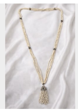 Victorian Platinum Natural Pearl & 14K Diamond Clasp Necklace: Platinum & 14K Gold; Victorian era Natural Pearl necklace with Diamond clasp.