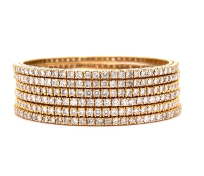 18K Yellow Gold 6 Diamond Bangle Set (1 of 1)