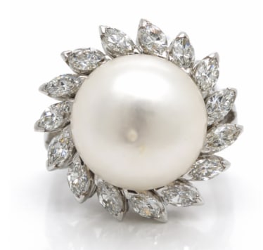 1960’s Platinum South Sea Pearl & Diamond Ring (1 of 1)