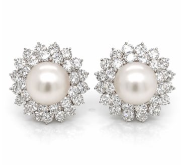 18K White Gold South Sea Pearl & Diamond Earrings (1 of 1)