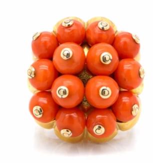 French Retro 18K Yellow Gold Coral Ring (1 of 1)