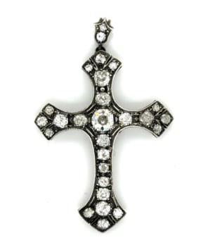 18K & Silver Top Diamond Cross Pendant (1 of 1)