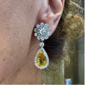 1950’s Platinum Citrine & Diamond Earrings: Platinum; 1950's vintage featuring Citrine and Diamonds.