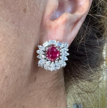 FASOLI 1960’s Platinum Ruby & Diamond Earrings: Platinum; 1960's Ruby and Diamond earrings by Fasoli.