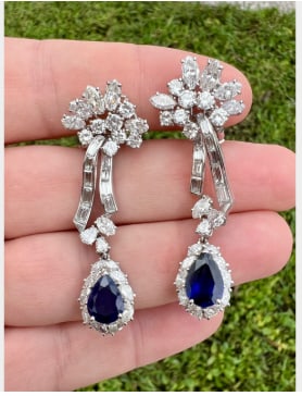 Art Deco Platinum Sapphire & Diamond Earrings: Platinum; Art Deco era featuring Sapphires and Diamonds.