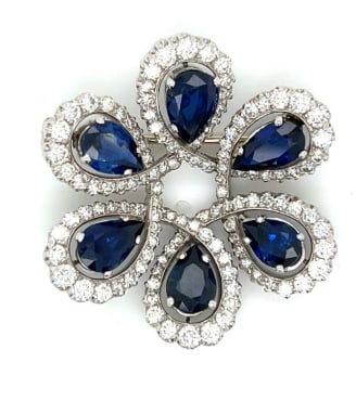 Art Deco Platinum Sapphire & Diamond Brooch: Platinum; Art Deco era design with Sapphires and Diamonds.