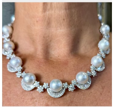 18K White Gold South Sea Pearl & Diamond Necklace: 18K White Gold; luxury South Sea Pearl and Diamond necklace.