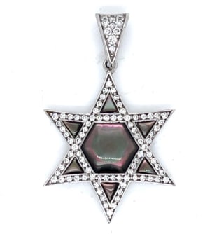 KABANA 14K White Gold Black Mother of Pearl & Diamond Star of David Pendant: 14K White Gold; Black Mother of Pearl inlay with Diamond accents by Kabana.