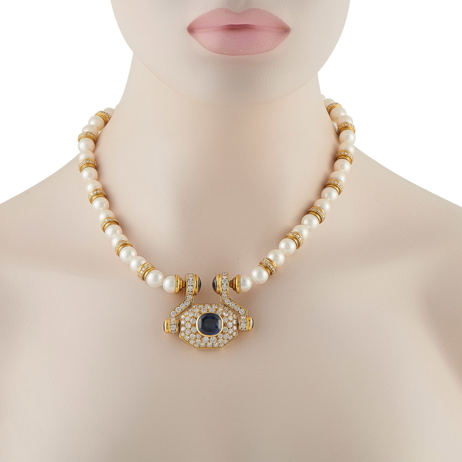 18K Yellow Gold 7.0ct Diamond and Sapphire Statement Necklace MF37-031726: 18K Yellow Gold 7.0ct Diamond and Sapphire Statement Necklace MF37-031726