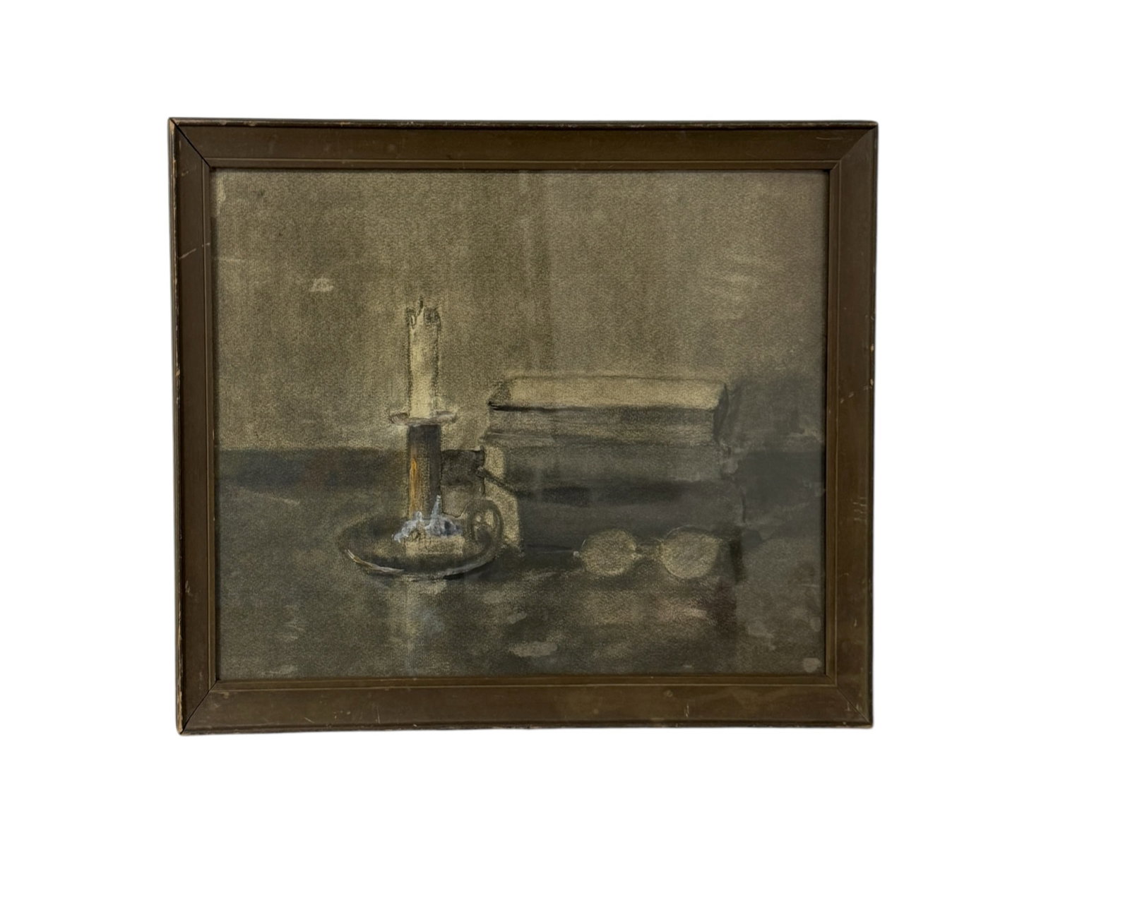 Vintage Still Life Painting Candle & Books: Vintage Painting