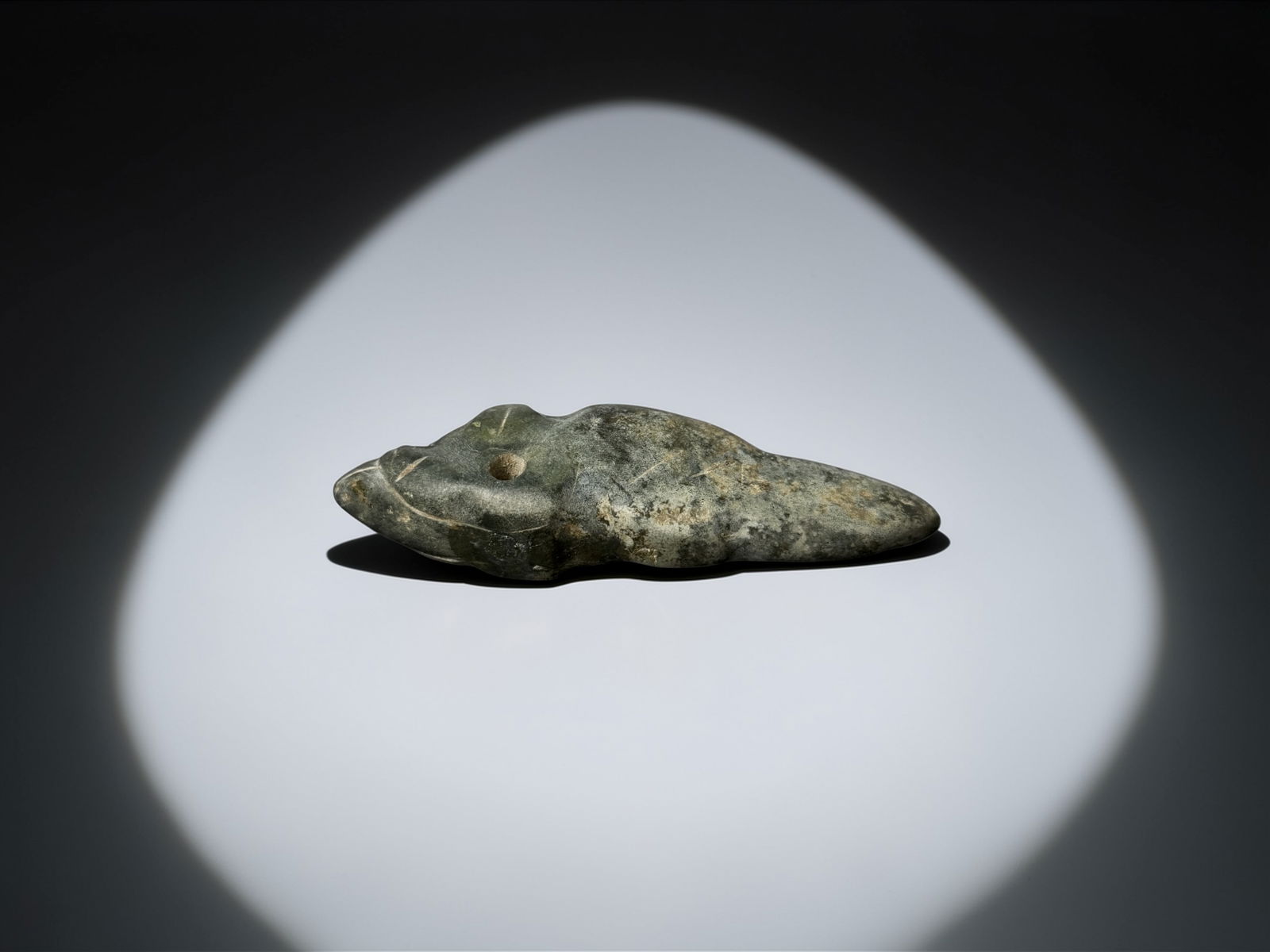 Pre-Columbian Stone Effigy: Greenstone carved zoomorphic effigy.