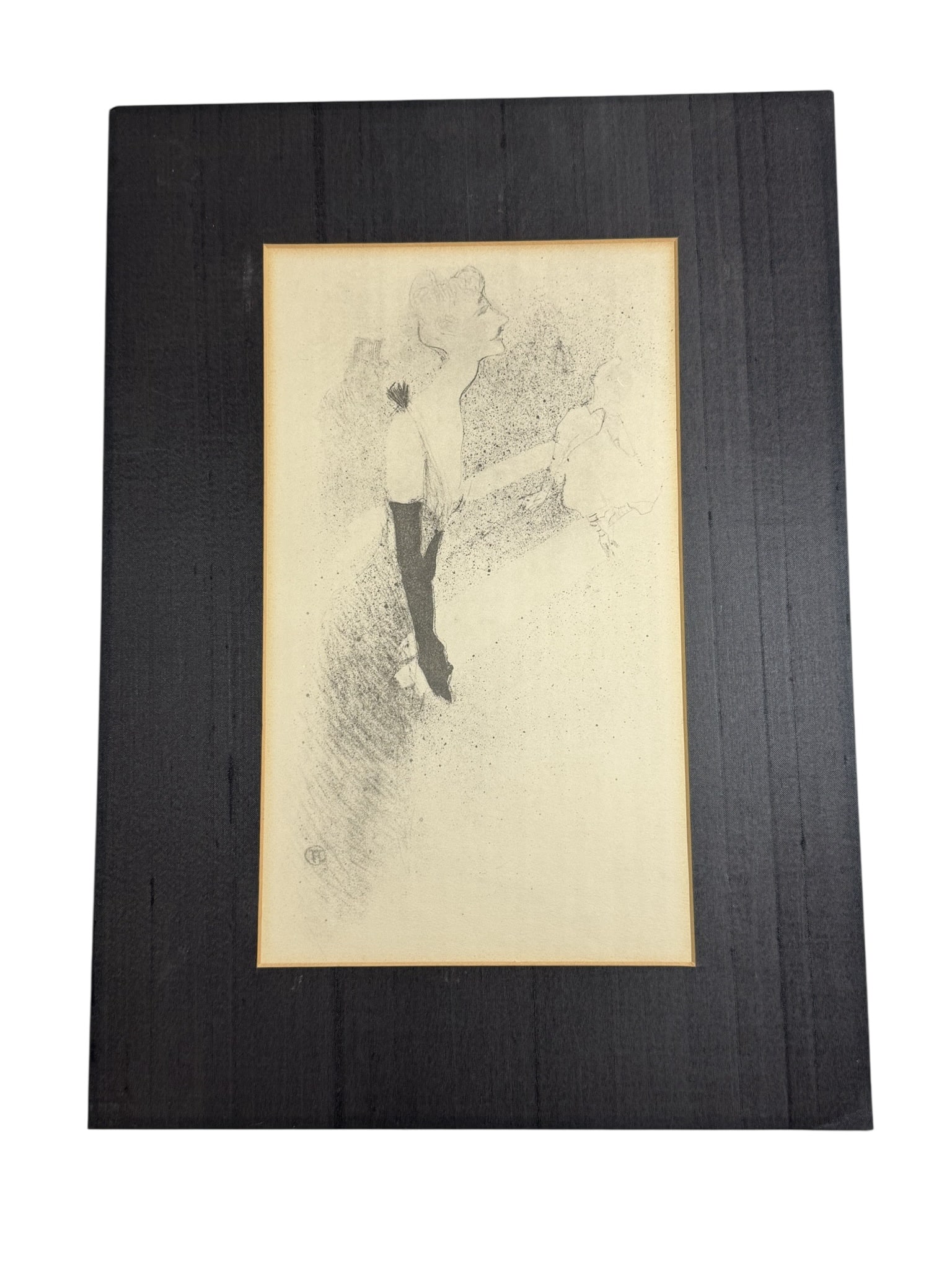 Toulouse-Lautrec Lithograph: Black and white lithograph reminiscent of Toulouse-Lautrec manner.