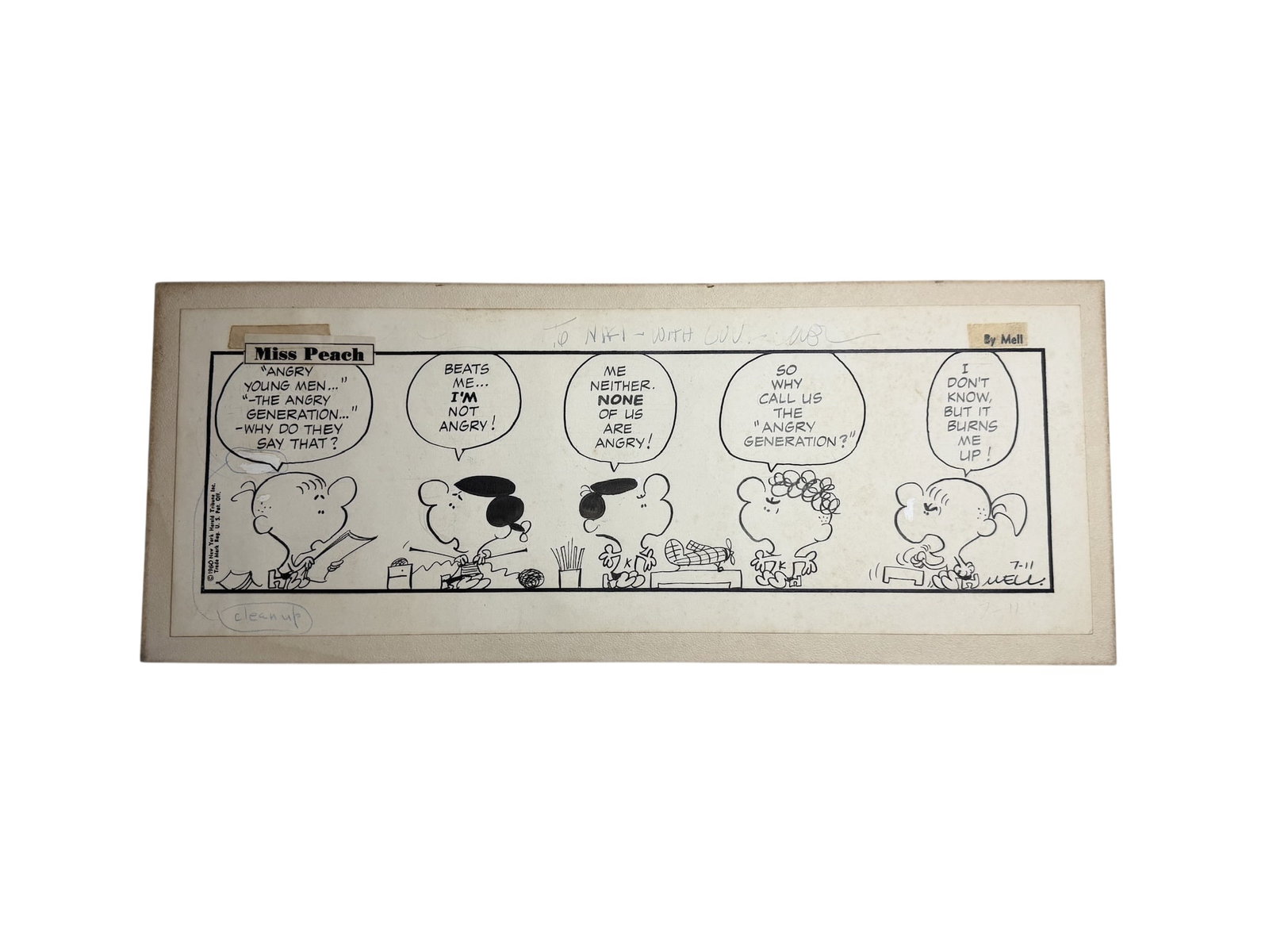 Original Miss Peach Comic Strip Storyboard: Original art board of Miss Peach comic strip; dated and annotated. Original Miss Peach Comic Strip Storyboard