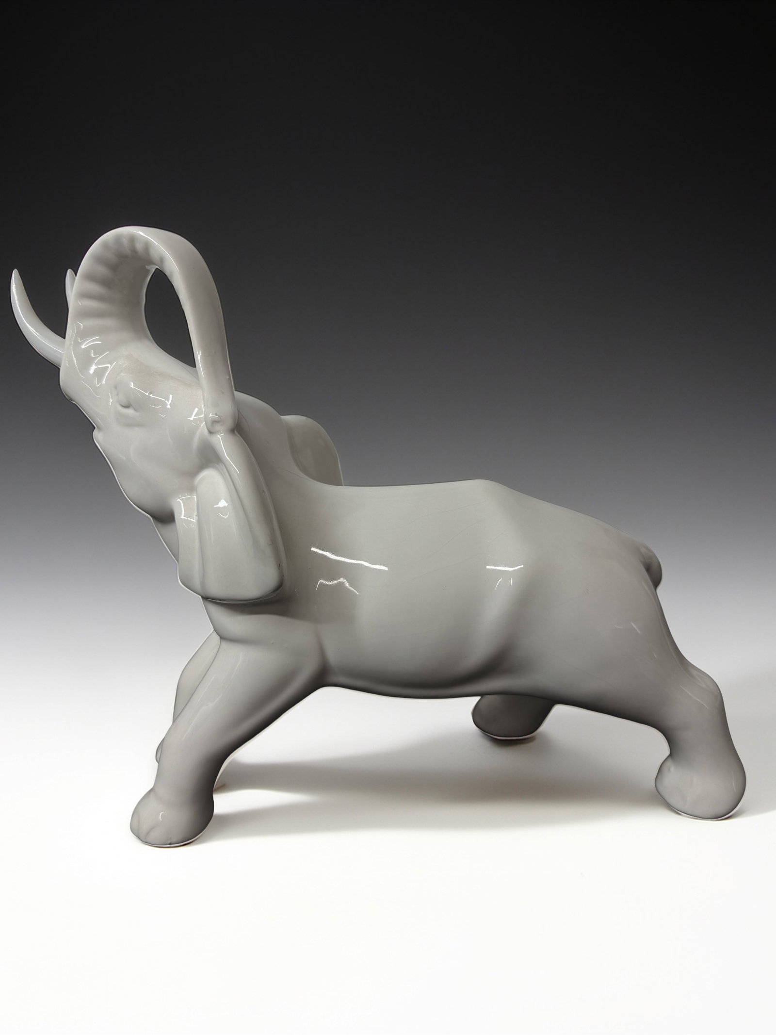 Large Ceramic Elephant Sculpture ? Gloss Gray (1 of 7)