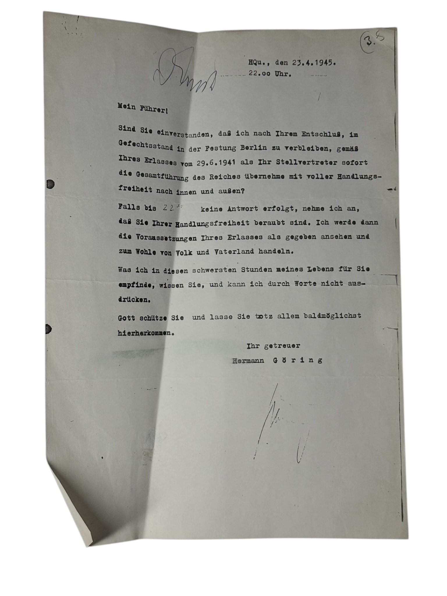 WWII German Telegram Hermann G?ring Communication (1 of 4)