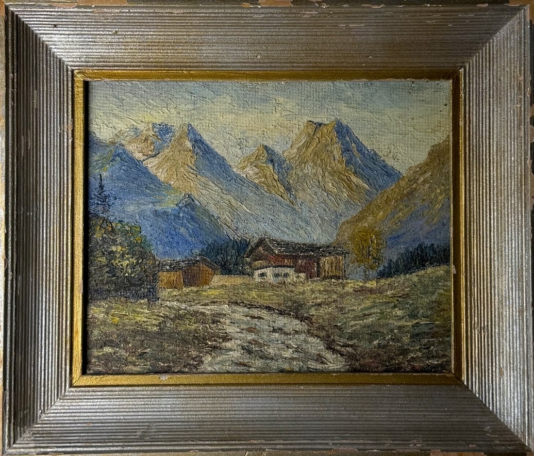 Antique Alpine Mountain Landscape Oil Painting (1 of 6)