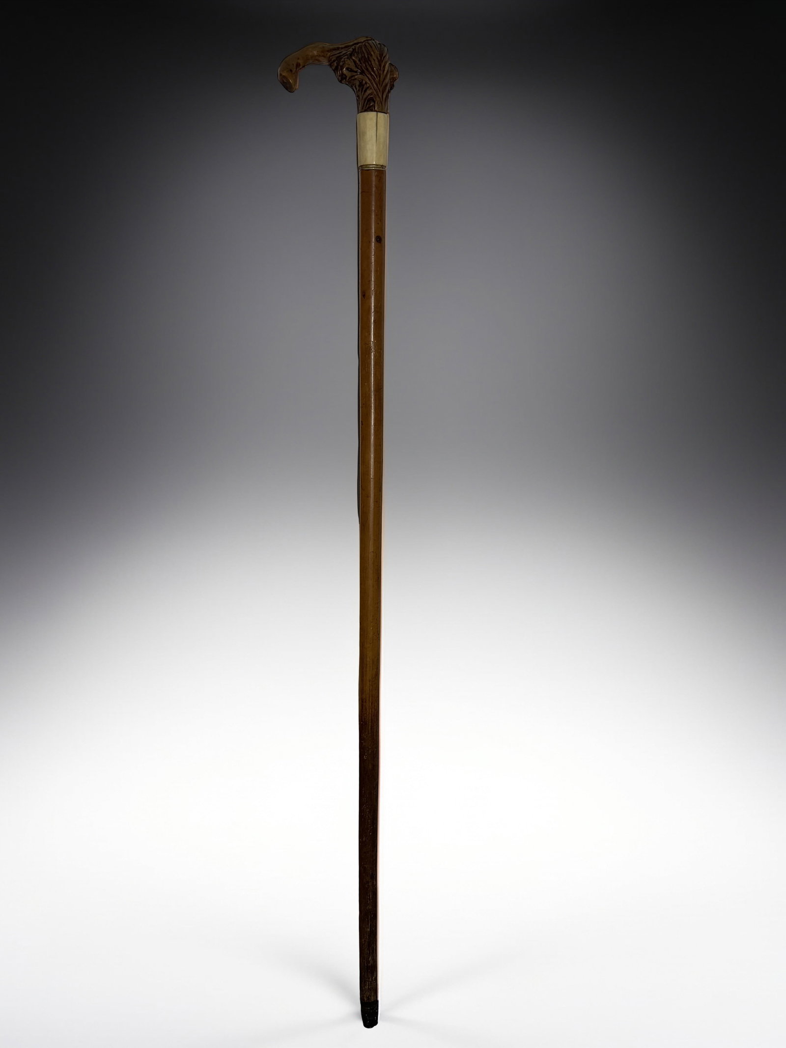 Antique Hand-Carved Wooden Walking Cane with Ornamental Handle (1 of 4)