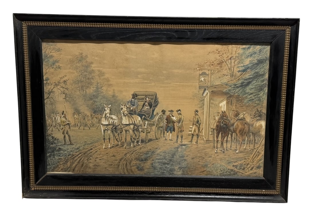 Antique 19th-Century Stagecoach Scene Lithograph in Period Frame (1 of 6)