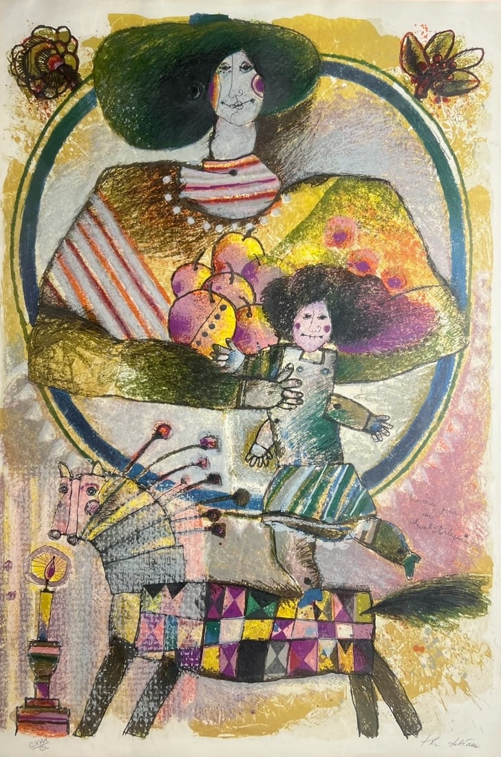 Signed Theo Tobiasse Limited Edition Lumiere Por Un Cheval Harlequin Judaica Art (1 of 9)