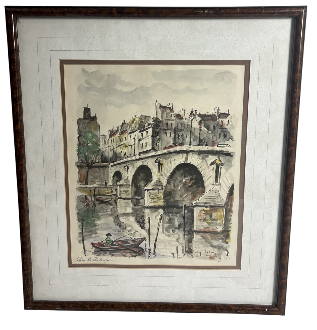 Paris Bridge Scene Watercolor Signed (1 of 6)