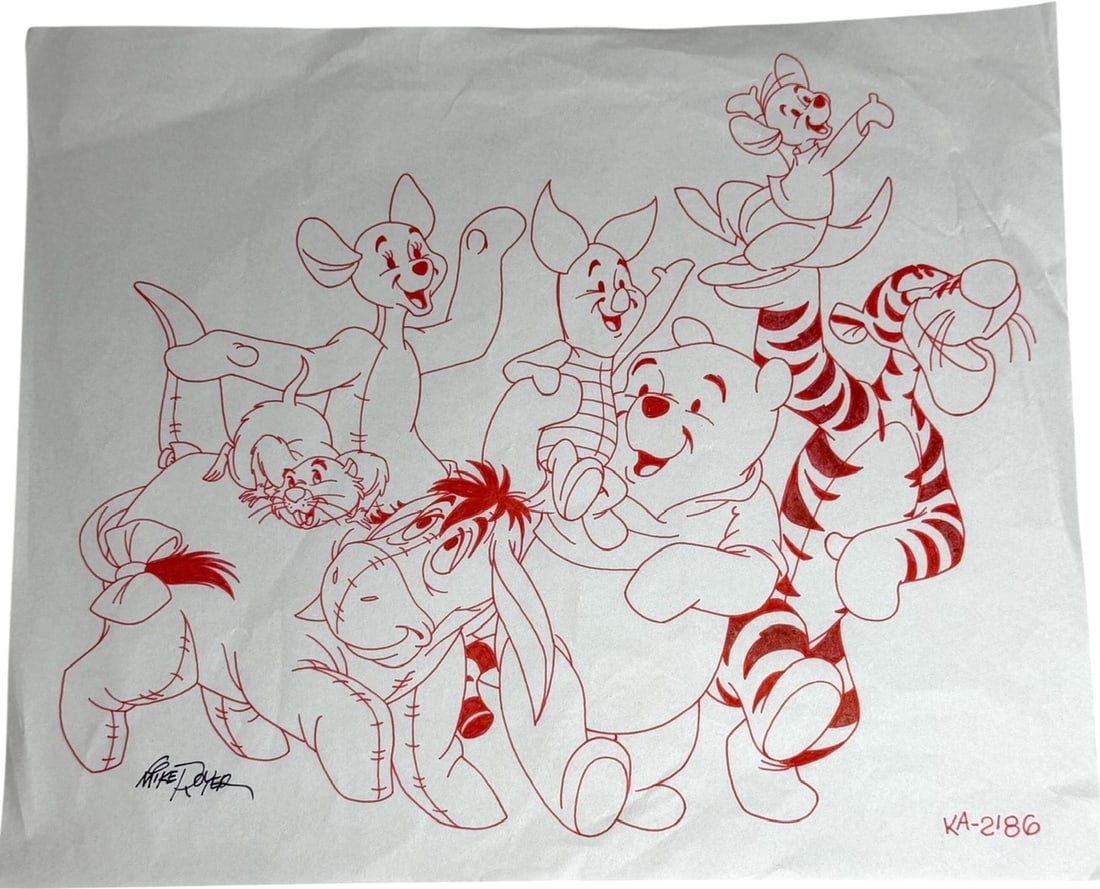 Winnie the Pooh Disney Red Ink Drawing by Mike Royer: Winnie the Pooh Disney Red Ink Drawing by Mike Royer