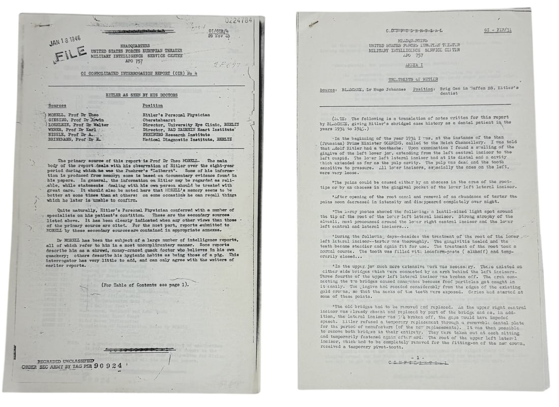 US Military Documents About Hitler Lot (1 of 5)