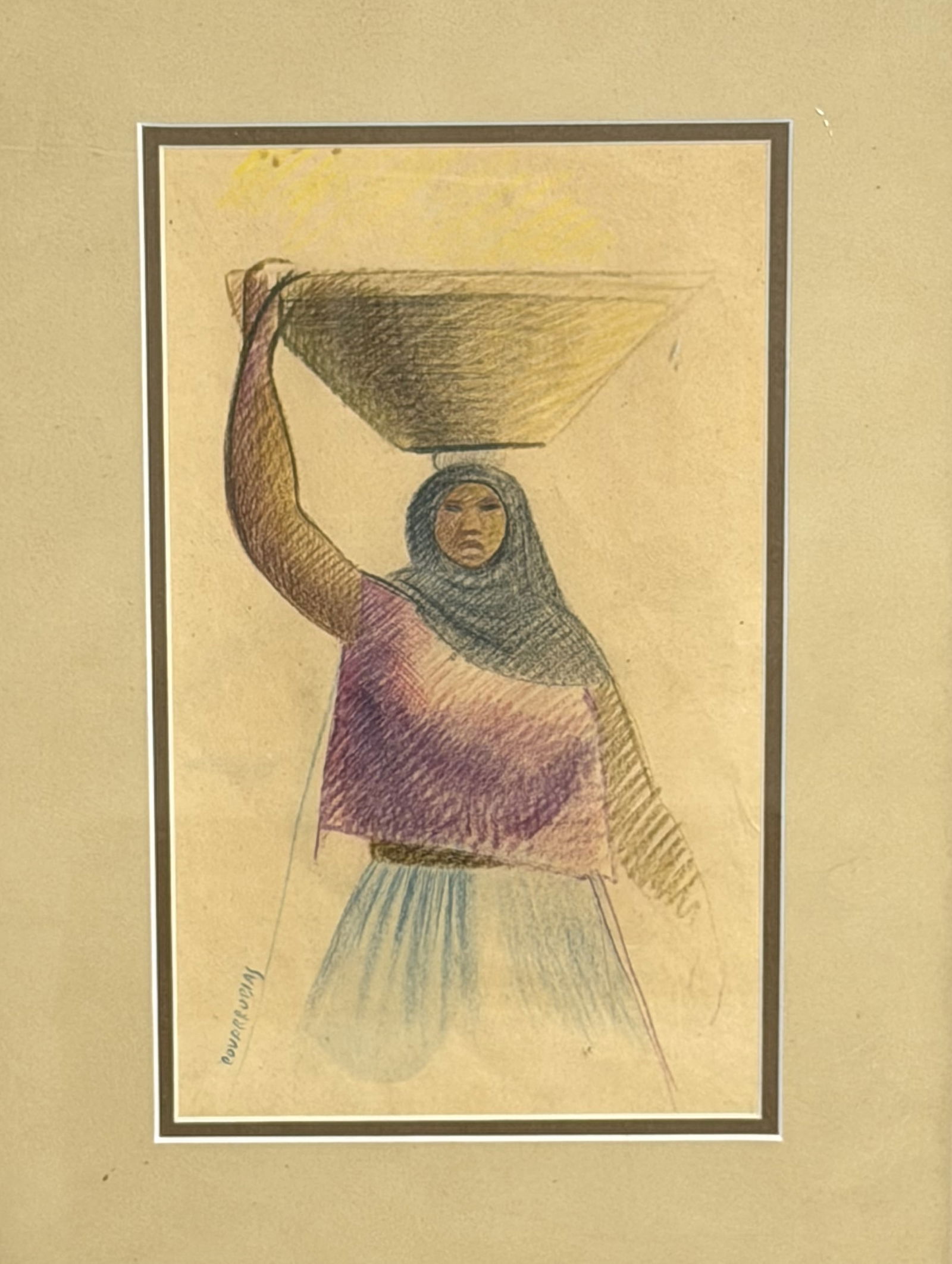 MIGUEL COVARRUBIAS Graphite on Paper Portrait of a woman with a basket: MIGUEL COVARRUBIAS Graphite on Paper Portrait of a woman with a basket Mexican Artist