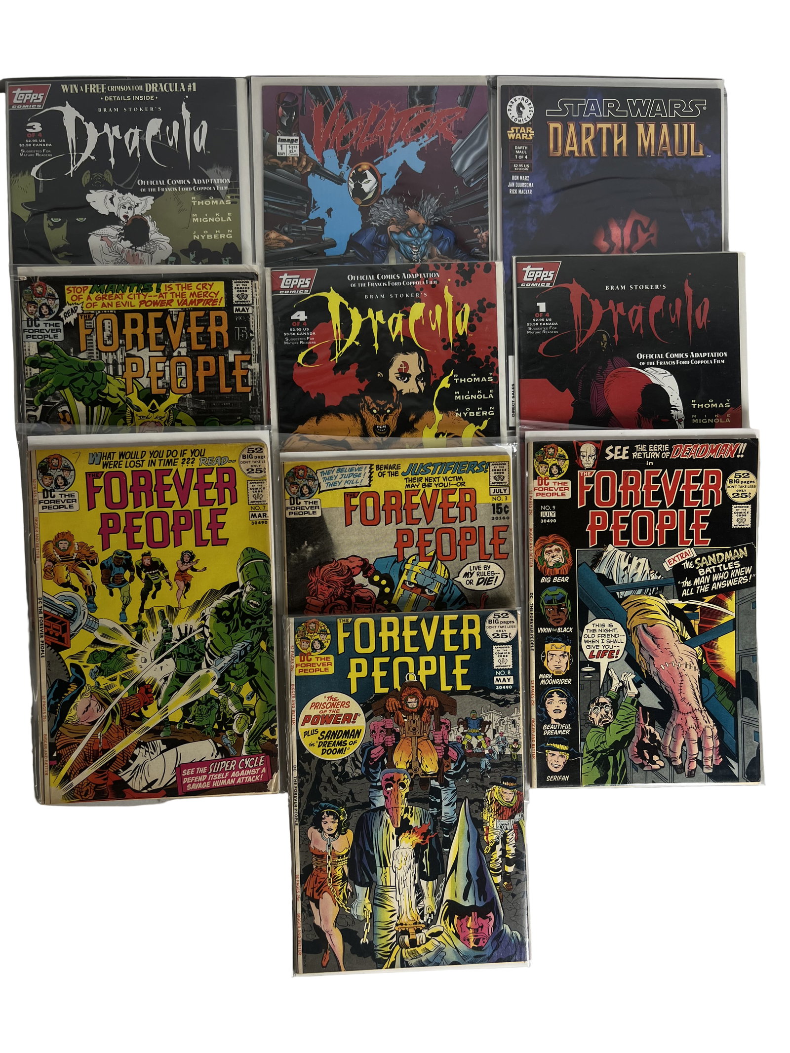 Mixed Comic Books Lot Dracula, Forever People, Darth Maul (10 Issues): Includes Dracula adaptations, Forever People, Star Wars Darth Maul. Condition varies.