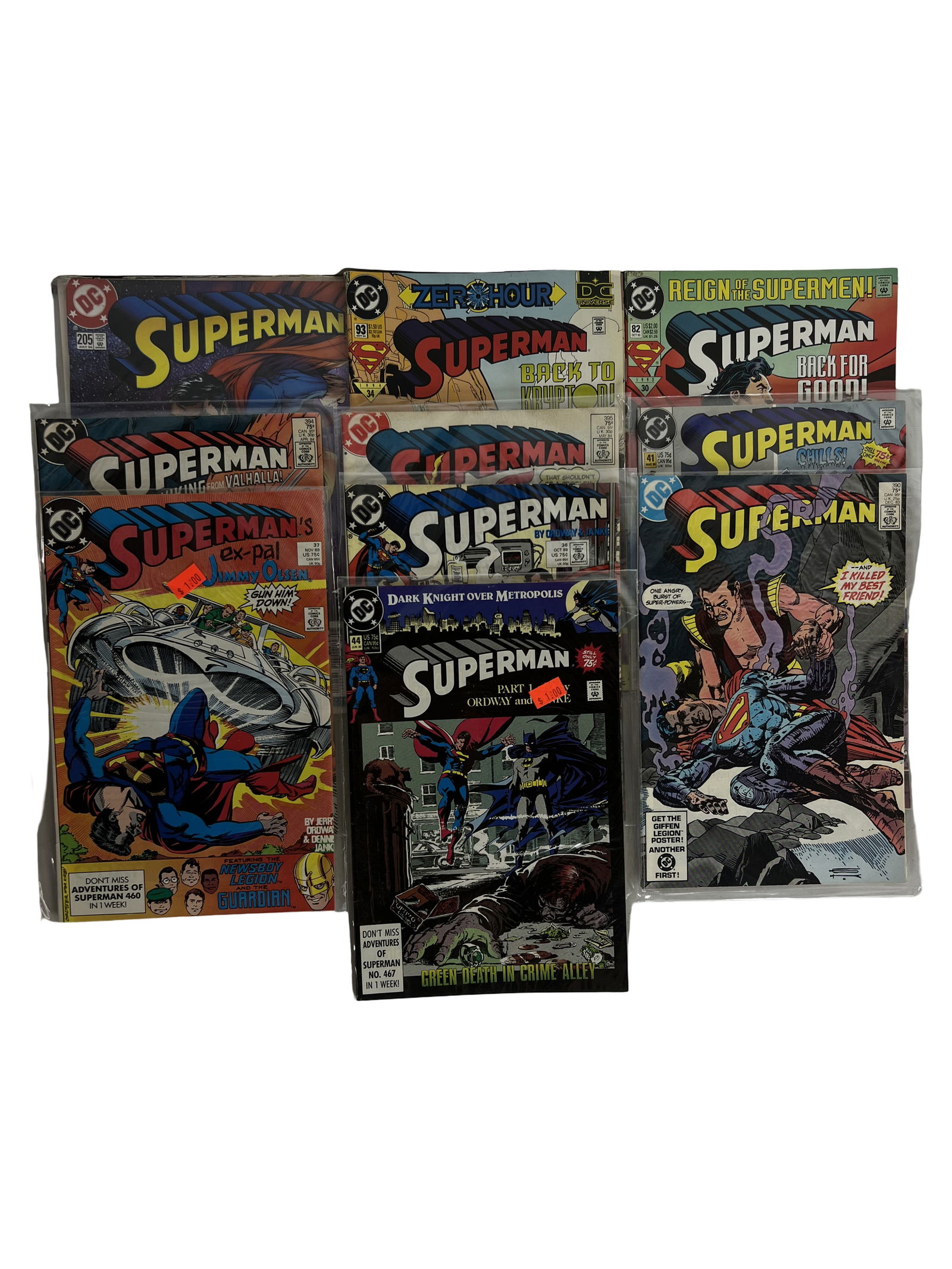 Superman Comic Book Lot DC Comics Reign of Superman Era Mix: Comic book lot featuring Superman titles including Reign of the Supermen storyline and Zero Hour era. Iconic DC Comics superhero issues. Reign of Superman storyline