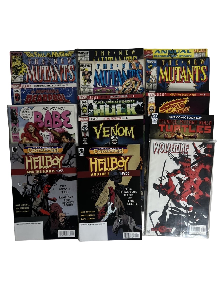 Mixed Comic Books Lot New Mutants, Venom, Deadpool, Hellboy, TMNT: Mixed comic lot featuring New Mutants, Venom, Deadpool, Hellboy, and Teenage Mutant Ninja Turtles. Includes indie and Marvel keys and fan-favorite characters.