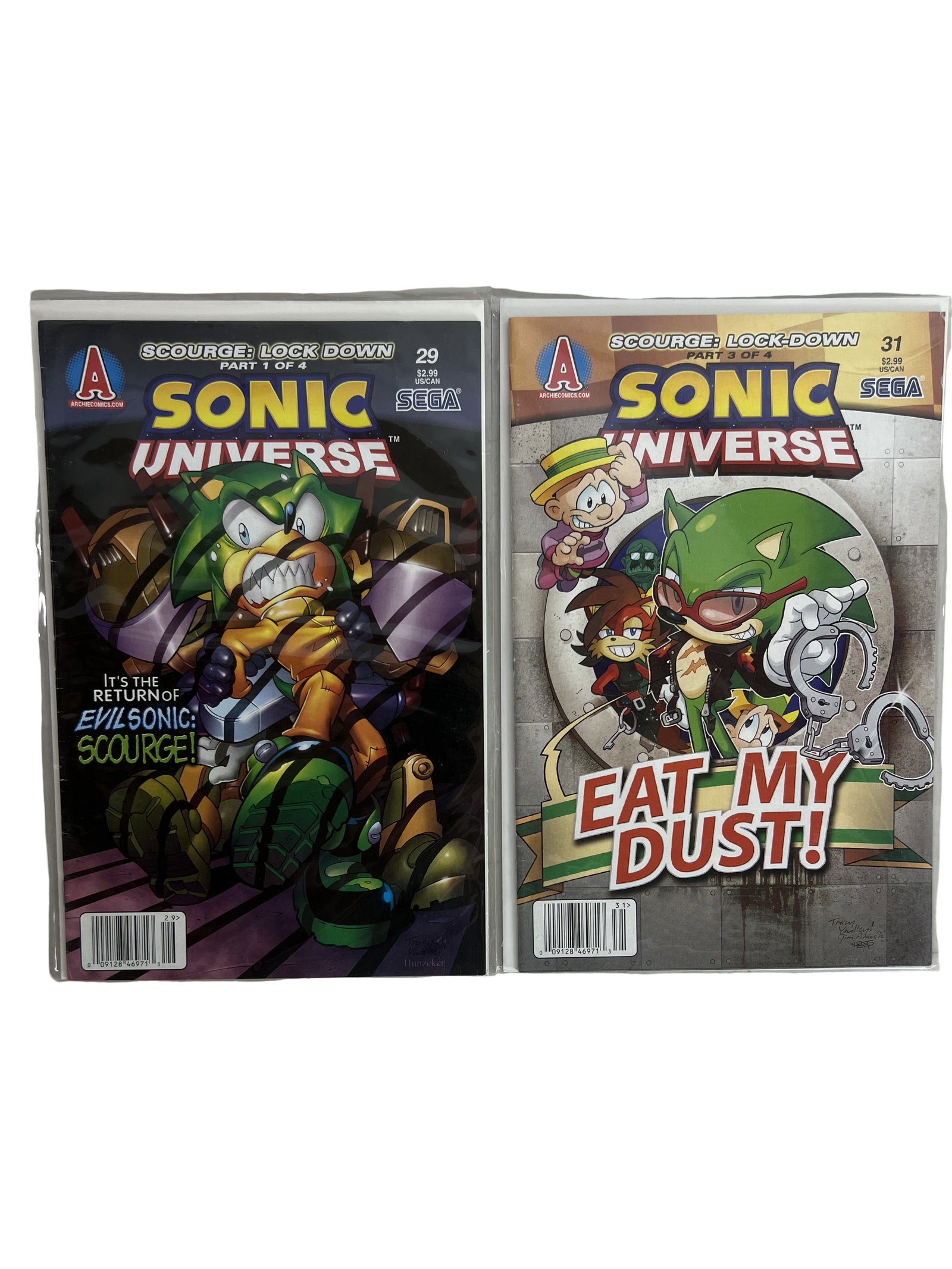 Sonic Universe Comic Books Lot (2931) Archie Comics Sega Series: Sonic Universe comic lot including issues 2931 featuring Scourge storyline. Popular Sega/Archie series with collector demand.