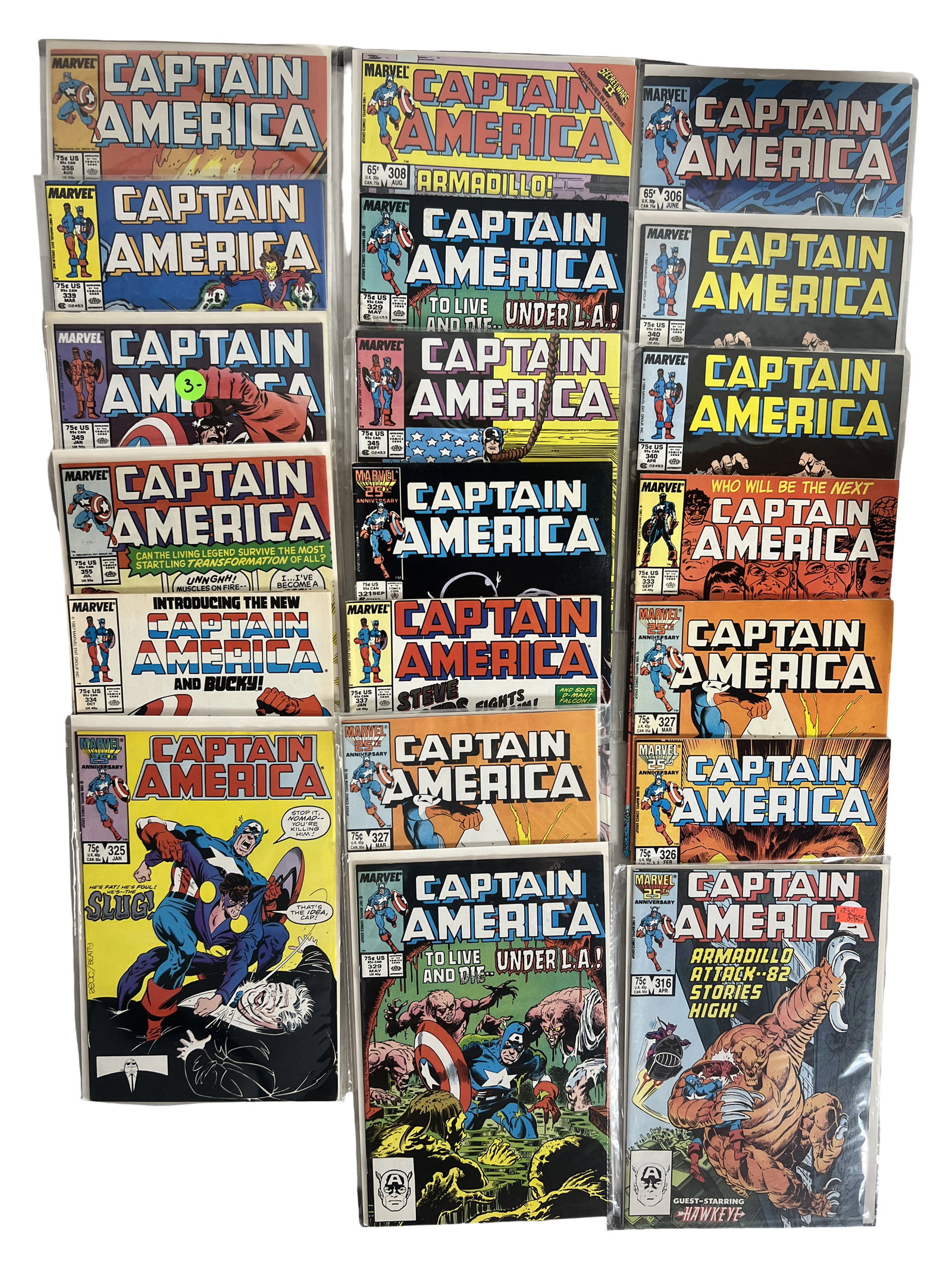 Captain America Comic Book Lot Bronze Age Run (320350 range approx.): Bronze Age Captain America comic lot featuring mid-run issues including 320350 range. Includes Armadillo and storyline arcs. Strong vintage Marvel appeal.